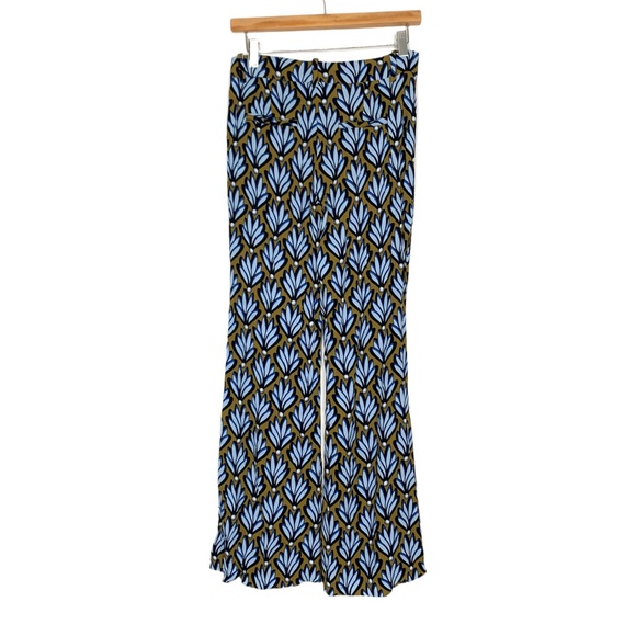 Zara Wide Leg Pants Blue Brown Leaf Print Size Small Lightweight Flowy - Picture 5 of 12
